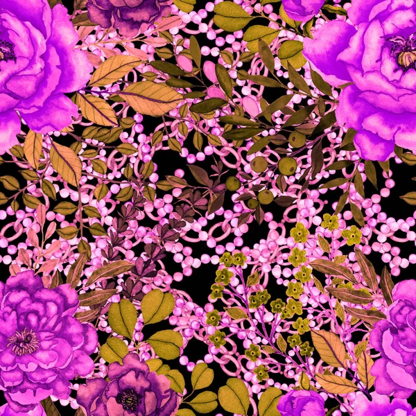 Çiçekler Yapraklar Zincirlerle Suluboya Desenli Her Amaçla Yapılmış Harika Bir — Stok fotoğraf