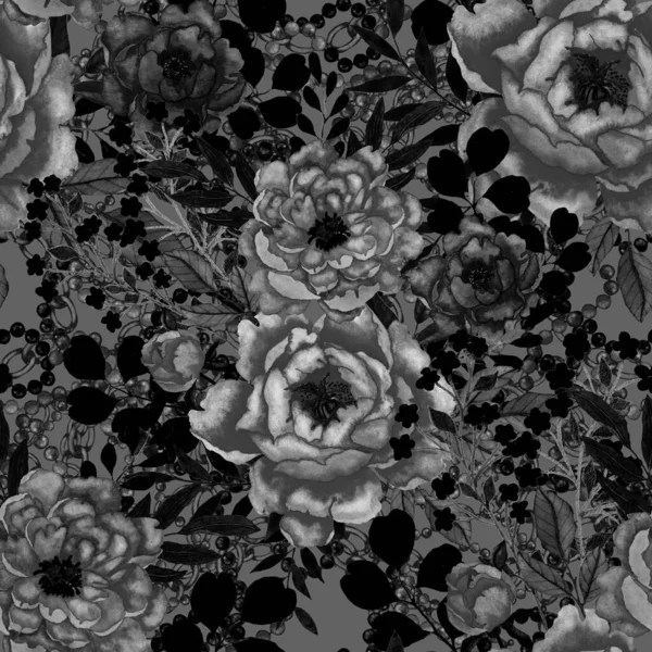 Ρετρό Υδατογραφία Αδιάλειπτη Μοτίβο Λουλούδια Φύλλα Και Αλυσίδες Μεγάλη Σχεδίαση — Φωτογραφία Αρχείου