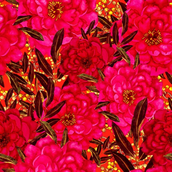 葉やチェーンとレトロな水彩シームレスパターンは 任意の目的のために素晴らしいデザイン エレガントな花のファッションプリント ヴィンテージ夏や春の表面デザイン 流行の織物装飾 — ストック写真