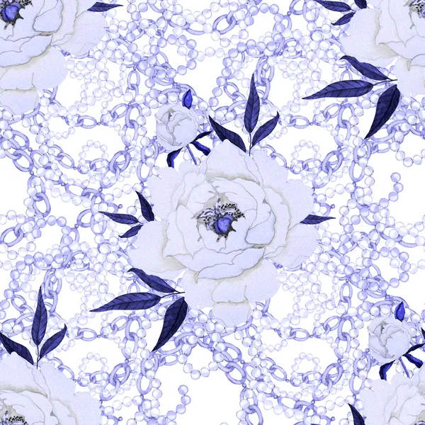 Retro Akvarell Zökkenőmentes Minta Virágok Levelek Láncok Nagy Design Bármilyen — Stock Fotó
