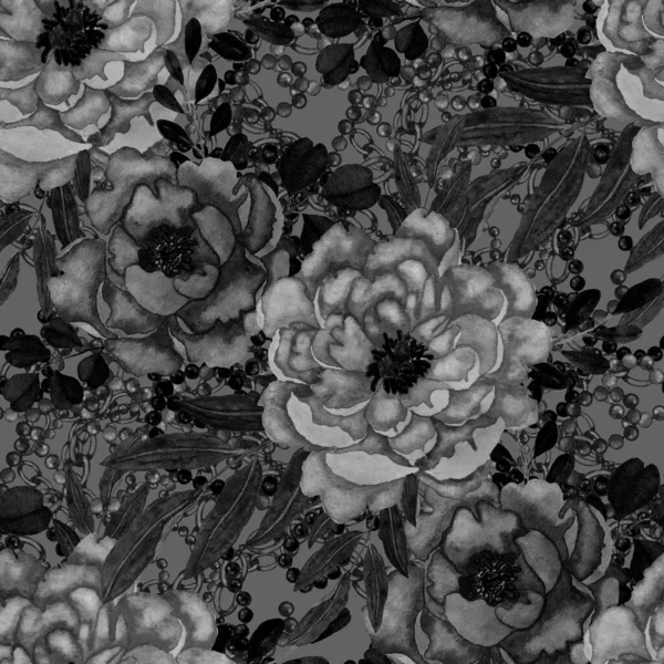 Retro Aquarel Naadloos Patroon Met Bloemen Bladeren Kettingen Geweldig Ontwerp — Stockfoto
