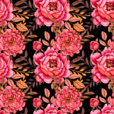 Çiçek ve yapraklı dikişsiz suluboya desen, her amaçla harika tasarım. Zarif çiçek desenli. Klasik yaz ya da bahar yüzey tasarımı. Moda tekstil dekorasyonu.