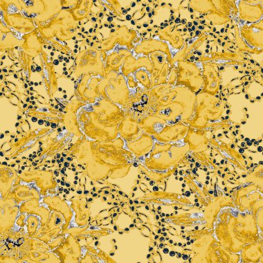 Çiçekler, yapraklar ve zincirlerle suluboya desenli, her amaçla yapılmış harika bir tasarım. Zarif çiçek desenli. Klasik yaz ya da bahar yüzey tasarımı. Moda tekstil dekorasyonu.