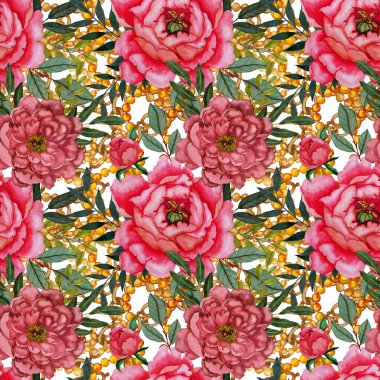 Çiçekler, yapraklar ve zincirlerle suluboya desenli, her amaçla yapılmış harika bir tasarım. Zarif çiçek desenli. Klasik yaz ya da bahar yüzey tasarımı. Moda tekstil dekorasyonu.