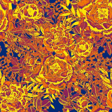 Çiçekler, yapraklar ve zincirlerle suluboya desenli, her amaçla yapılmış harika bir tasarım. Zarif çiçek desenli. Klasik yaz ya da bahar yüzey tasarımı. Moda tekstil dekorasyonu.