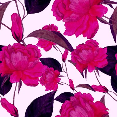 Çiçek ve yapraklı dikişsiz suluboya desen, her amaçla harika tasarım. Zarif çiçek desenli. Klasik yaz ya da bahar yüzey tasarımı. Moda tekstil dekorasyonu.