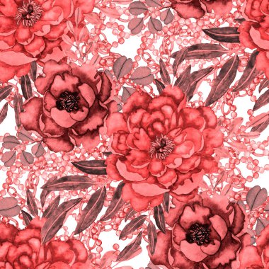 Çiçekler, yapraklar ve zincirlerle suluboya desenli, her amaçla yapılmış harika bir tasarım. Zarif çiçek desenli. Klasik yaz ya da bahar yüzey tasarımı. Moda tekstil dekorasyonu.