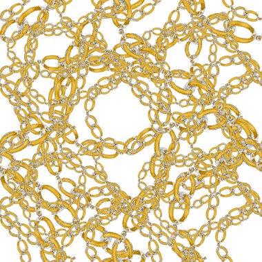 Zincirli suluboya desen. Elle çizilmiş metal mücevherli zarif moda baskısı. Klasik lüks yüzey tasarımı. Herhangi bir tasarım için suluboya süsleme.