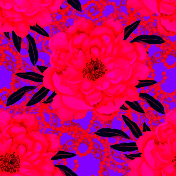 Retro Akvarel Bezešvný Vzor Květinami Listy Řetězy Skvělý Design Pro — Stock fotografie