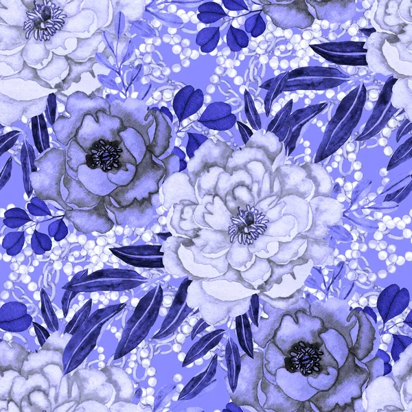 Retro Watercolor Seamless Pattern Flowers Leaves Chains Great Design Any — Stock Photo, Image