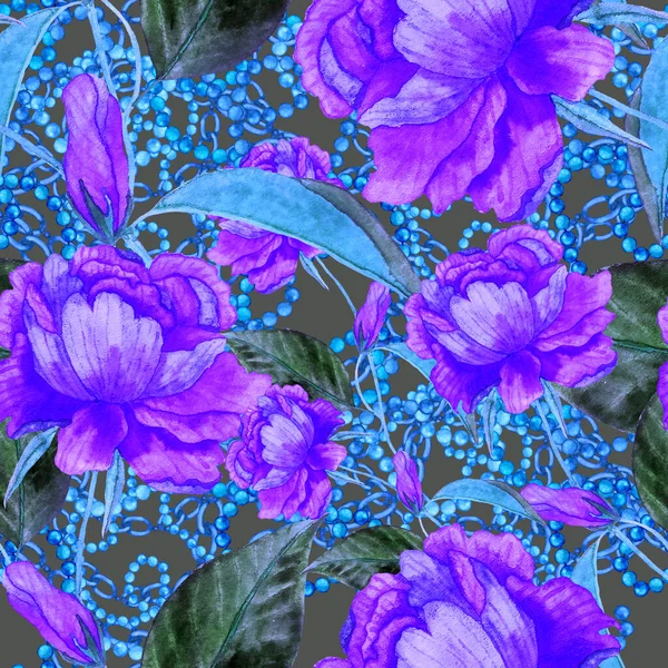 Retro Akvarel Bezešvný Vzor Květinami Listy Řetězy Skvělý Design Pro — Stock fotografie