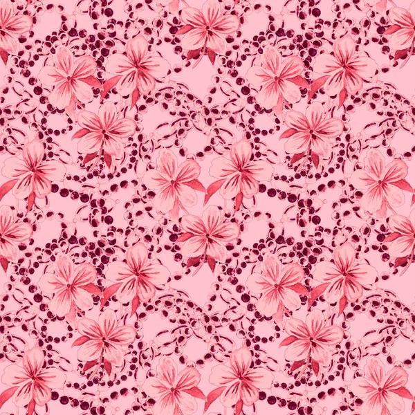 Retro Watercolor Seamless Pattern Flowers Leaves Chains Great Design Any — Stock Photo, Image