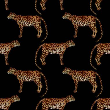 Leopar desenli sulu boya. Hayvani bir doku. Moda tarzı, kusursuz desen. Leopar arkaplanı