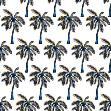 Modern tarzda palmiyeleri olan dikişsiz suluboya desen. Suluboya botanik tasarımı. Tropik renk baskısı. Egzotik tropik palmiye ağacı. Egzotik orman duvar kağıdı. Her amaç için harika bir tasarım.