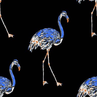 Dekorasyon tasarımı için flamingo ile harika bir suluboya deseni. Suluboya hayvani bir geçmişi var. Suluboya çizimi. Tropik illüstrasyon. Vahşi yaşamın kusursuz bir düzeni var.