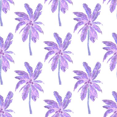 Modern tarzda palmiyeleri olan dikişsiz suluboya desen. Suluboya botanik tasarımı. Tropik renk baskısı. Egzotik tropik palmiye ağacı. Egzotik orman duvar kağıdı. Her amaç için harika bir tasarım.
