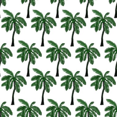 Modern tarzda palmiyeleri olan dikişsiz suluboya desen. Suluboya botanik tasarımı. Tropik renk baskısı. Egzotik tropik palmiye ağacı. Egzotik orman duvar kağıdı. Her amaç için harika bir tasarım.