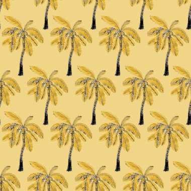 Modern tarzda palmiyeleri olan dikişsiz suluboya desen. Suluboya botanik tasarımı. Tropik renk baskısı. Egzotik tropik palmiye ağacı. Egzotik orman duvar kağıdı. Her amaç için harika bir tasarım.