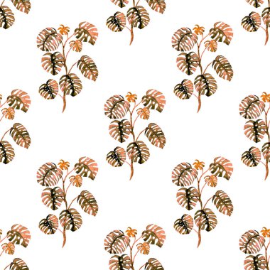 Modern tarzda palmiyeleri olan dikişsiz suluboya desen. Suluboya botanik tasarımı. Tropik renk baskısı. Egzotik tropik palmiye ağacı. Egzotik orman duvar kağıdı. Her amaç için harika bir tasarım.