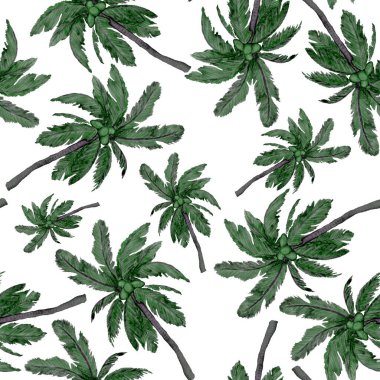 Modern tarzda palmiyeleri olan dikişsiz suluboya desen. Suluboya botanik tasarımı. Tropik renk baskısı. Egzotik tropik palmiye ağacı. Egzotik orman duvar kağıdı. Her amaç için harika bir tasarım.