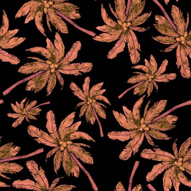 Modern tarzda palmiyeleri olan dikişsiz suluboya desen. Suluboya botanik tasarımı. Tropik renk baskısı. Egzotik tropik palmiye ağacı. Egzotik orman duvar kağıdı. Her amaç için harika bir tasarım.