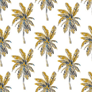Modern tarzda palmiyeleri olan dikişsiz suluboya desen. Suluboya botanik tasarımı. Tropik renk baskısı. Egzotik tropik palmiye ağacı. Egzotik orman duvar kağıdı. Her amaç için harika bir tasarım.