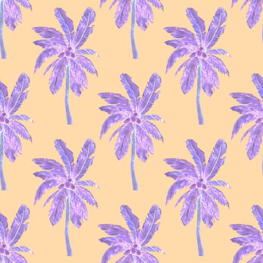 Modern tarzda palmiyeleri olan dikişsiz suluboya desen. Suluboya botanik tasarımı. Tropik renk baskısı. Egzotik tropik palmiye ağacı. Egzotik orman duvar kağıdı. Her amaç için harika bir tasarım.