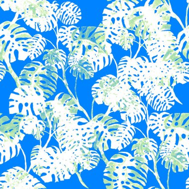 Modern tarzda palmiyeleri olan dikişsiz suluboya desen. Suluboya botanik tasarımı. Tropik renk baskısı. Egzotik tropik palmiye ağacı. Egzotik orman duvar kağıdı. Her amaç için harika bir tasarım.