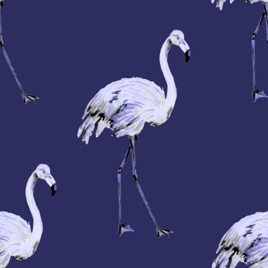 Dekorasyon tasarımı için flamingo ile harika bir suluboya deseni. Suluboya hayvani bir geçmişi var. Suluboya çizimi. Tropik illüstrasyon. Vahşi yaşamın kusursuz bir düzeni var.