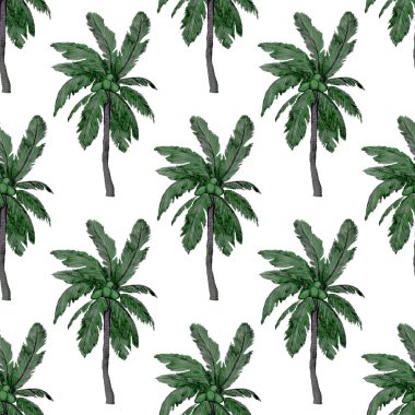 Modern tarzda palmiyeleri olan dikişsiz suluboya desen. Suluboya botanik tasarımı. Tropik renk baskısı. Egzotik tropik palmiye ağacı. Egzotik orman duvar kağıdı. Her amaç için harika bir tasarım.
