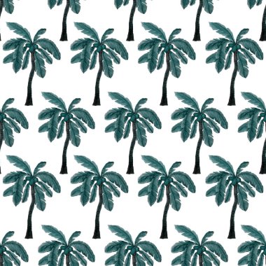 Modern tarzda palmiyeleri olan dikişsiz suluboya desen. Suluboya botanik tasarımı. Tropik renk baskısı. Egzotik tropik palmiye ağacı. Egzotik orman duvar kağıdı. Her amaç için harika bir tasarım.