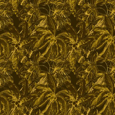 Modern tarzda palmiyeleri olan dikişsiz suluboya desen. Suluboya botanik tasarımı. Tropik renk baskısı. Egzotik tropik palmiye ağacı. Egzotik orman duvar kağıdı. Her amaç için harika bir tasarım.