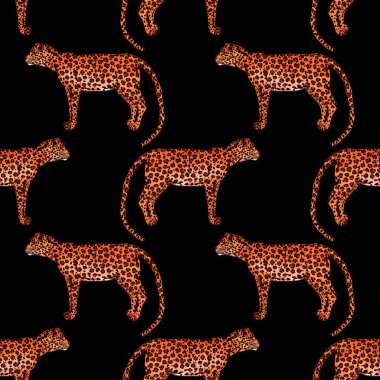 Leopar desenli sulu boya. Hayvani bir doku. Moda tarzı, kusursuz desen. Leopar arkaplanı