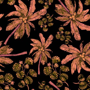 Modern tarzda palmiyeleri olan dikişsiz suluboya desen. Suluboya botanik tasarımı. Tropik renk baskısı. Egzotik tropik palmiye ağacı. Egzotik orman duvar kağıdı. Her amaç için harika bir tasarım.