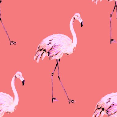 Dekorasyon tasarımı için flamingo ile harika bir suluboya deseni. Suluboya hayvani bir geçmişi var. Suluboya çizimi. Tropik illüstrasyon. Vahşi yaşamın kusursuz bir düzeni var.