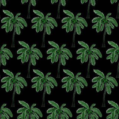 Modern tarzda palmiyeleri olan dikişsiz suluboya desen. Suluboya botanik tasarımı. Tropik renk baskısı. Egzotik tropik palmiye ağacı. Egzotik orman duvar kağıdı. Her amaç için harika bir tasarım.