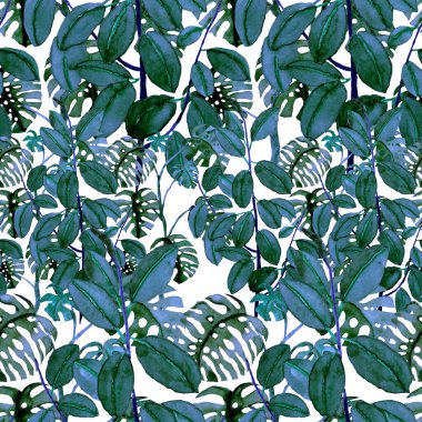 Modern tarzda palmiyeleri olan dikişsiz suluboya desen. Suluboya botanik tasarımı. Tropik renk baskısı. Egzotik tropik palmiye ağacı. Egzotik orman duvar kağıdı. Her amaç için harika bir tasarım.