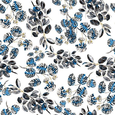 Modern tarzda palmiyeleri olan dikişsiz suluboya desen. Suluboya botanik tasarımı. Tropik renk baskısı. Egzotik tropik palmiye ağacı. Egzotik orman duvar kağıdı. Her amaç için harika bir tasarım.