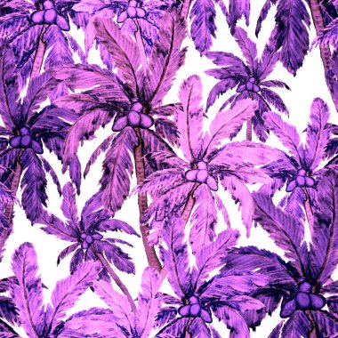 Modern tarzda palmiyeleri olan dikişsiz suluboya desen. Suluboya botanik tasarımı. Tropik renk baskısı. Egzotik tropik palmiye ağacı. Egzotik orman duvar kağıdı. Her amaç için harika bir tasarım.