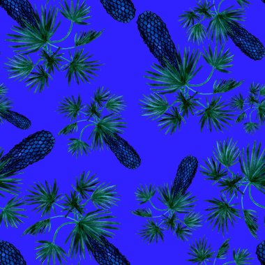 Modern tarzda palmiyeleri olan dikişsiz suluboya desen. Suluboya botanik tasarımı. Tropik renk baskısı. Egzotik tropik palmiye ağacı. Egzotik orman duvar kağıdı. Her amaç için harika bir tasarım.