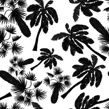 Modern tarzda palmiyeleri olan dikişsiz suluboya desen. Suluboya botanik tasarımı. Tropik renk baskısı. Egzotik tropik palmiye ağacı. Egzotik orman duvar kağıdı. Her amaç için harika bir tasarım.