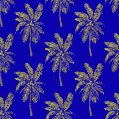 Modern tarzda palmiyeleri olan dikişsiz suluboya desen. Suluboya botanik tasarımı. Tropik renk baskısı. Egzotik tropik palmiye ağacı. Egzotik orman duvar kağıdı. Her amaç için harika bir tasarım.