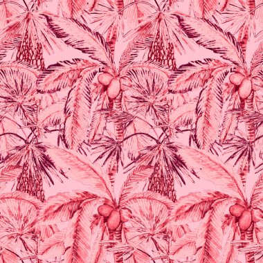 Modern tarzda palmiyeleri olan dikişsiz suluboya desen. Suluboya botanik tasarımı. Tropik renk baskısı. Egzotik tropik palmiye ağacı. Egzotik orman duvar kağıdı. Her amaç için harika bir tasarım.