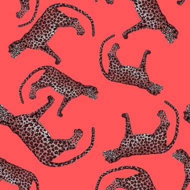 Leopar desenli sulu boya. Hayvani bir doku. Moda tarzı, kusursuz desen. Leopar arkaplanı