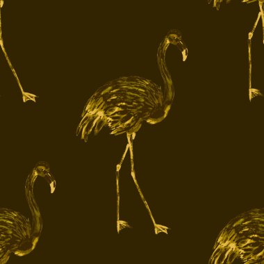 Dekorasyon tasarımı için flamingo ile harika bir suluboya deseni. Suluboya hayvani bir geçmişi var. Suluboya çizimi. Tropik illüstrasyon. Vahşi yaşamın kusursuz bir düzeni var.