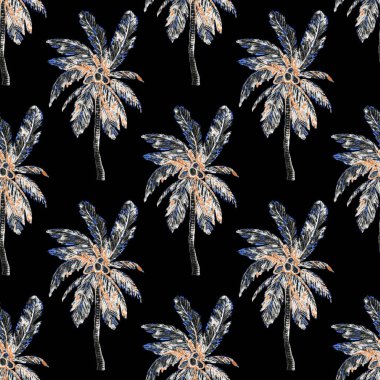 Modern tarzda palmiyeleri olan dikişsiz suluboya desen. Suluboya botanik tasarımı. Tropik renk baskısı. Egzotik tropik palmiye ağacı. Egzotik orman duvar kağıdı. Her amaç için harika bir tasarım.