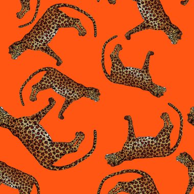Leopar desenli sulu boya. Hayvani bir doku. Moda tarzı, kusursuz desen. Leopar arkaplanı