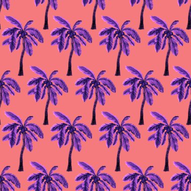 Modern tarzda palmiyeleri olan dikişsiz suluboya desen. Suluboya botanik tasarımı. Tropik renk baskısı. Egzotik tropik palmiye ağacı. Egzotik orman duvar kağıdı. Her amaç için harika bir tasarım.