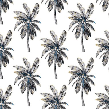 Modern tarzda palmiyeleri olan dikişsiz suluboya desen. Suluboya botanik tasarımı. Tropik renk baskısı. Egzotik tropik palmiye ağacı. Egzotik orman duvar kağıdı. Her amaç için harika bir tasarım.