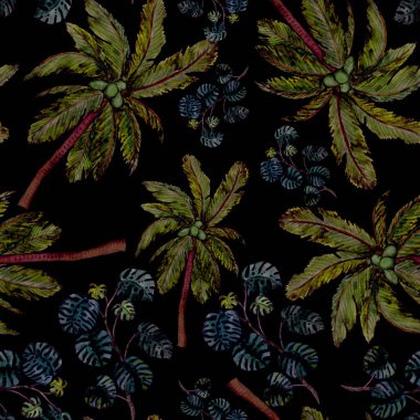 Modern tarzda palmiyeleri olan dikişsiz suluboya desen. Suluboya botanik tasarımı. Tropik renk baskısı. Egzotik tropik palmiye ağacı. Egzotik orman duvar kağıdı. Her amaç için harika bir tasarım.